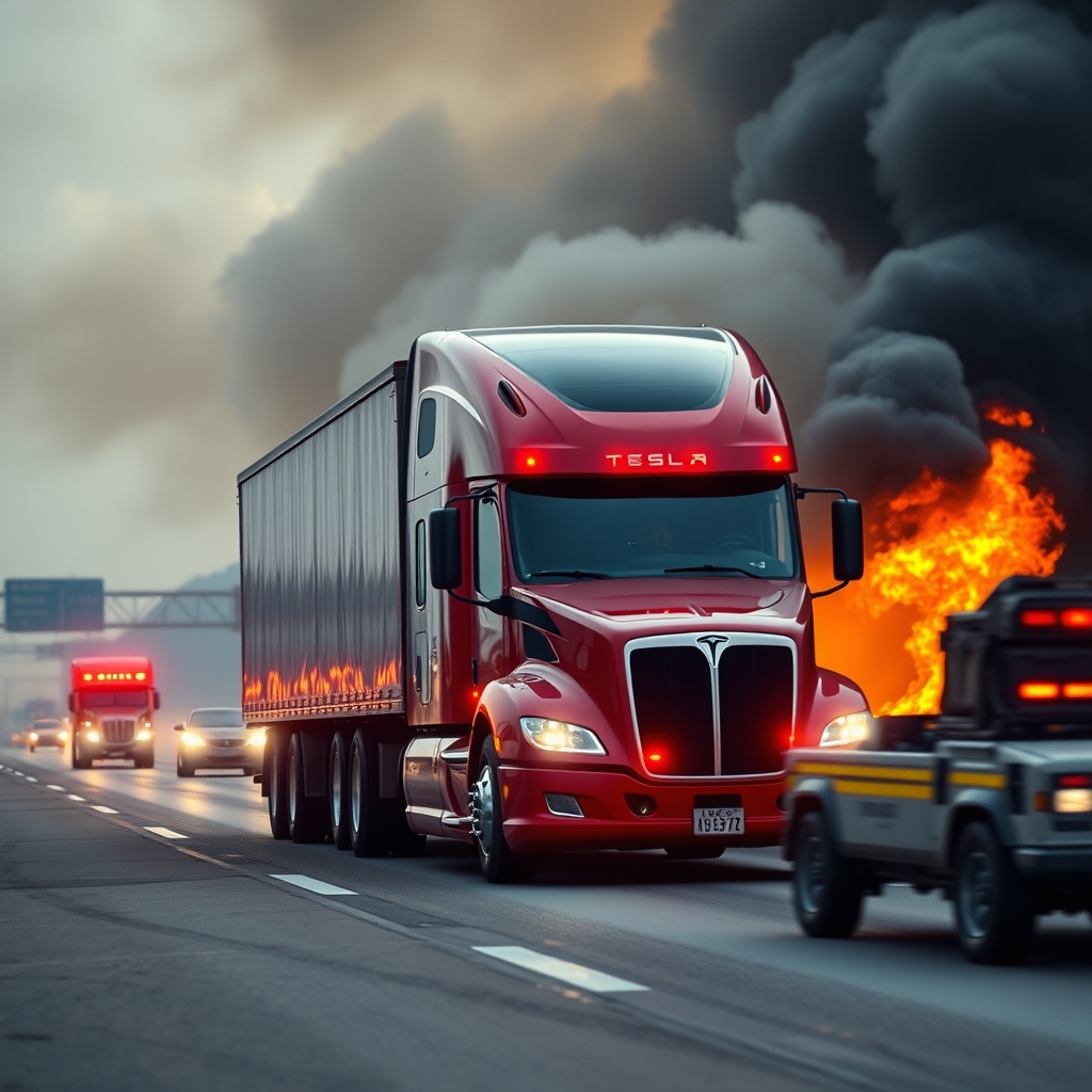 Tesla Semi Ignites on I-880 Without Collision, Closing Freeway for 10 Hours